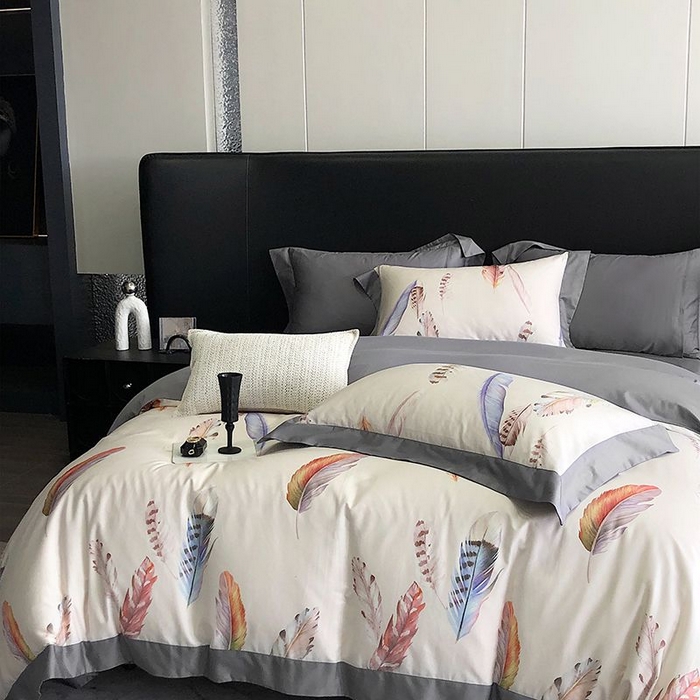 91家纺网 家纺一手货源 找家纺 金麦家纺 2024新款全棉数码印花四件套系列 羽叶