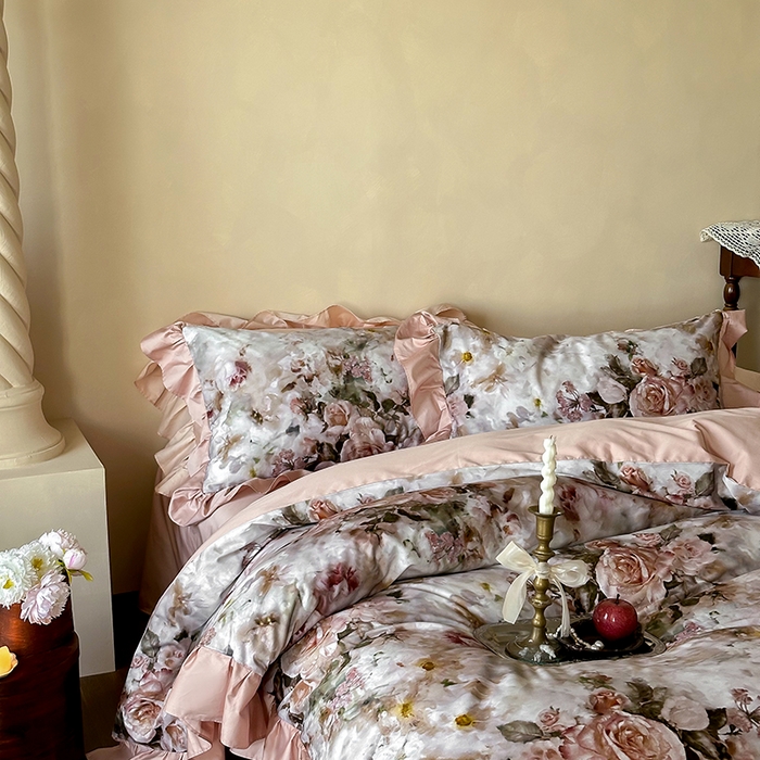 91家纺网 家纺一手货源 找家纺 窝米 2024新款100支数码长绒棉花边工艺款四件套-璐菲 璐菲-古巴纱色