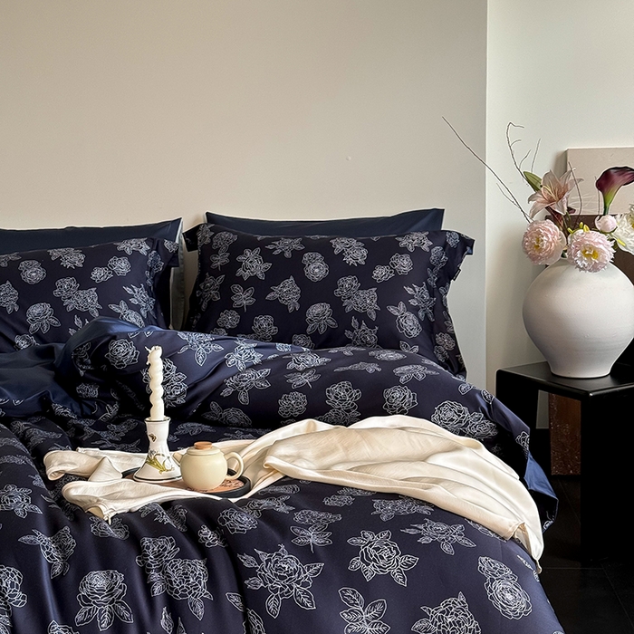 91家纺网 家纺一手货源 找家纺 （总）窝米 2024新款数码印花100支埋绳工艺款四件套-青花瓷