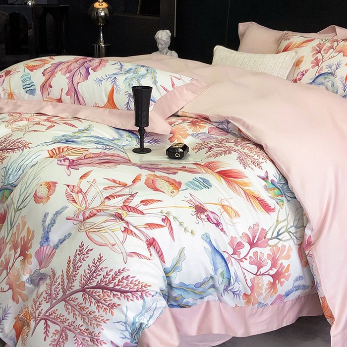 91家纺网 家纺一手货源 找家纺 金麦家纺 2024新款全棉数码印花四件套系列 梦田