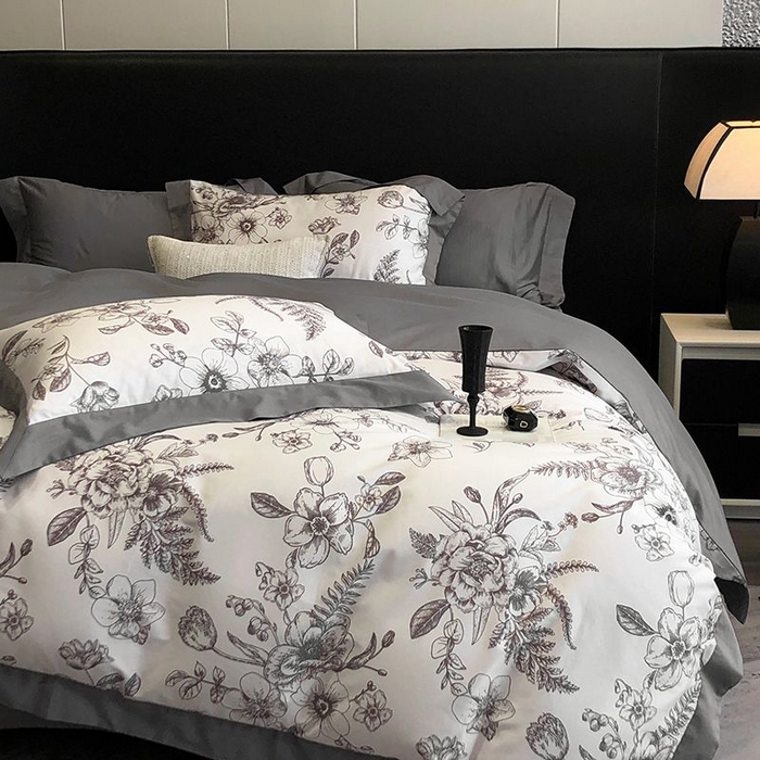 91家纺网 家纺一手货源 找家纺 金麦家纺 2024新款全棉数码印花四件套系列 木槿