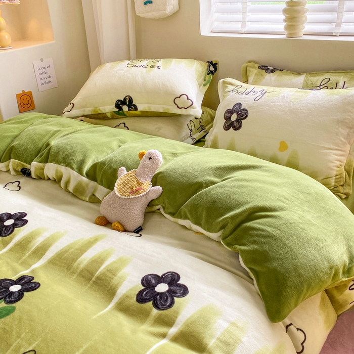 91家纺网 家纺一手货源 找家纺 沐慕 2024新款200g加厚牛奶绒四件套 花韵