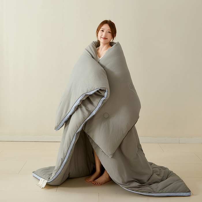 91家纺网 家纺一手货源 找家纺 梦恬佳 2024新款超柔原棉水洗棉立体边大豆被 灰色