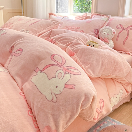 沐慕 2024新款200g加厚牛奶绒四件套 仙仙兔