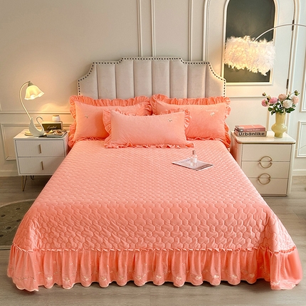 91家纺网 家纺一手货源 找家纺 恒爱家纺 2024新款A类宝宝绒刺绣莫奈花园夹棉床盖款三件套 莫奈花园 美人玉