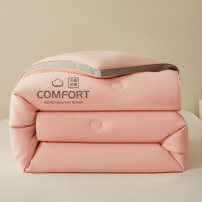 91家纺网 家纺一手货源 找家纺 梦恬佳 2024新款超柔原棉水洗棉立体边大豆被 粉色