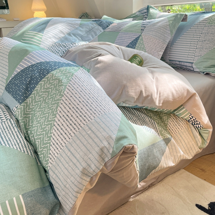 91家纺网 家纺一手货源 找家纺 涵宸家纺 2024新款加厚全棉磨毛印花四件套--罗马系列 D贝里-绿