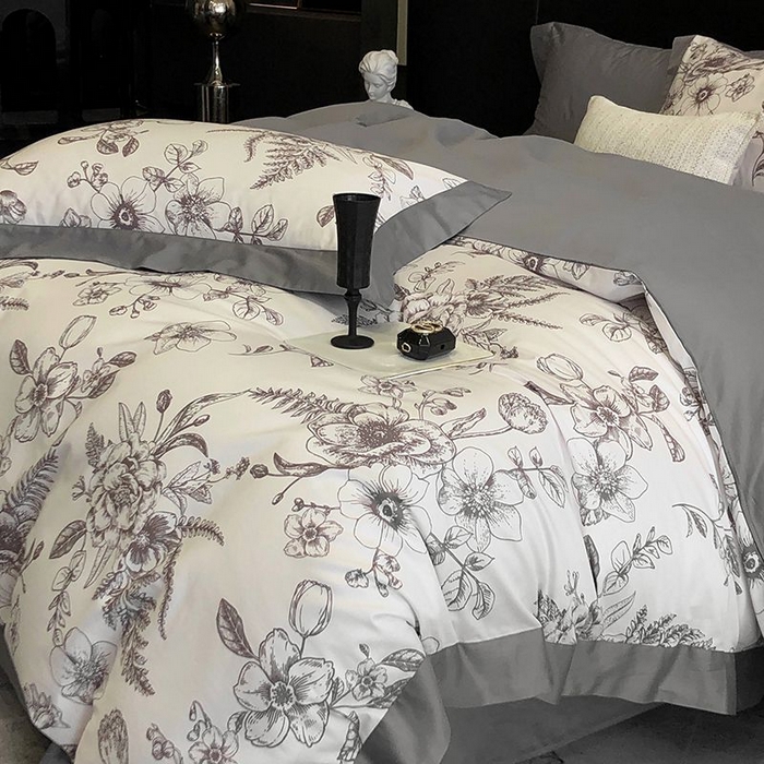 91家纺网 家纺一手货源 找家纺 金麦家纺 2024新款全棉数码印花四件套系列 木槿