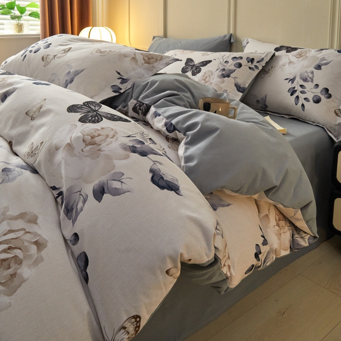 91家纺网 家纺一手货源 找家纺 涵宸家纺 2024新款加厚全棉磨毛印花四件套--罗马系列 F蝶恋花