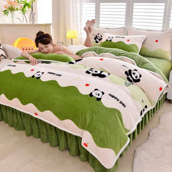 91家纺网 家纺一手货源 找家纺 梦莱情 2024新款190克7斤半牛奶绒四件套乐乐花园