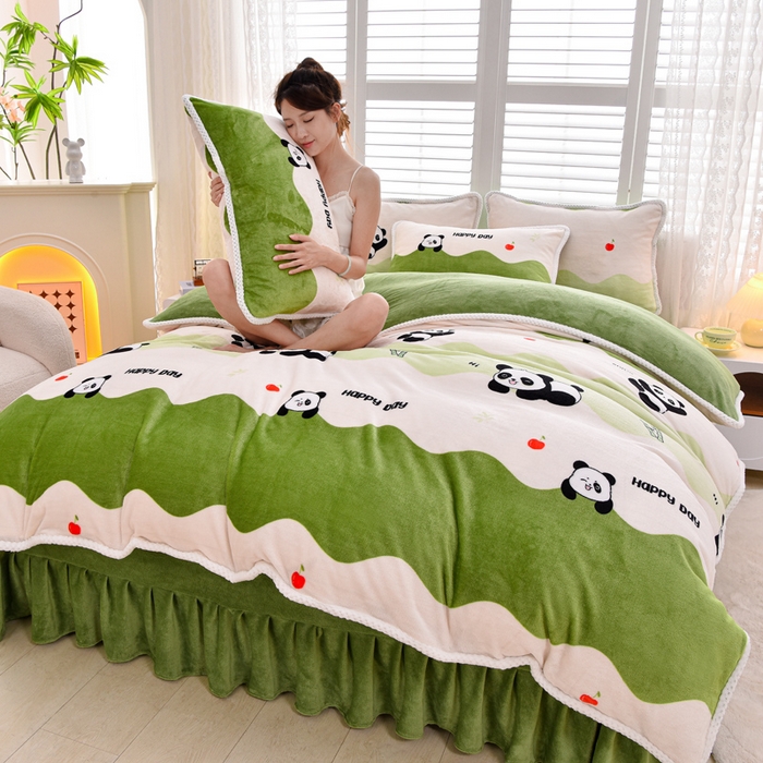 91家纺网 家纺一手货源 找家纺 梦莱情 2024新款190克7斤半牛奶绒四件套乐乐花园