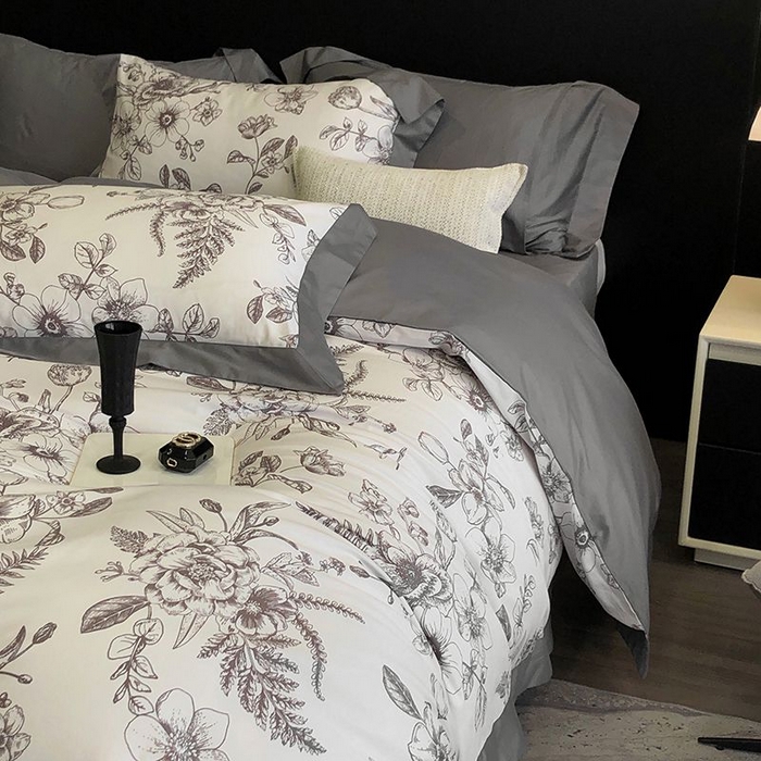 91家纺网 家纺一手货源 找家纺 金麦家纺 2024新款全棉数码印花四件套系列 木槿