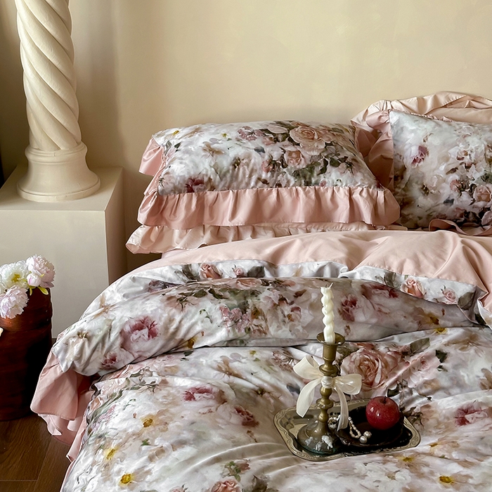 91家纺网 家纺一手货源 找家纺 （总）窝米 2024新款100支数码长绒棉花边工艺款四件套-璐菲