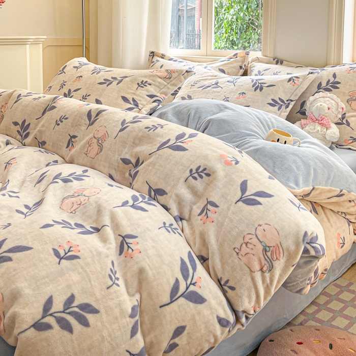 91家纺网 家纺一手货源 找家纺 沐慕 2024新款200g加厚牛奶绒四件套 兔稚