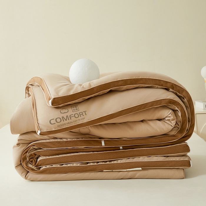 91家纺网 家纺一手货源 找家纺 梦恬佳 2024新款超柔原棉水洗棉立体边大豆被 驼色