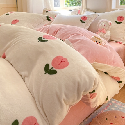 91家纺网 家纺一手货源 找家纺 沐慕 2024新款200g加厚牛奶绒四件套 郁金香