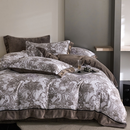 91家纺网 家纺一手货源 找家纺 （总）金奇达家纺 2024秋冬新品保暖加厚绒类热氧™绒绒四件套-【丛林物语】（全网控价{折后券后}不低于268元）