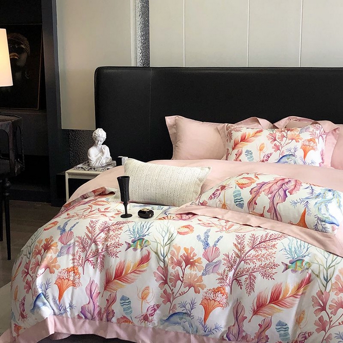 91家纺网 家纺一手货源 找家纺 金麦家纺 2024新款全棉数码印花四件套系列 梦田