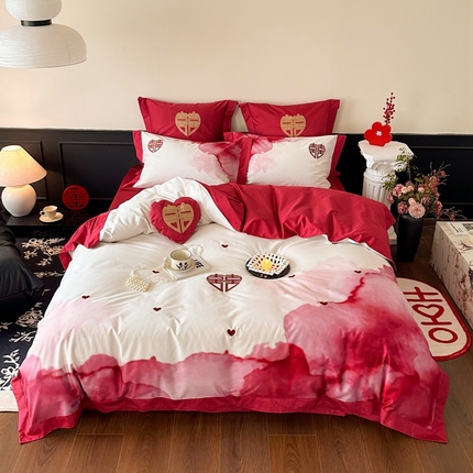 （总）西西家居 2024新款大红婚庆100支澳棉全棉四件套-小美满