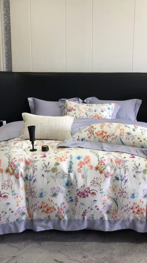 91家纺网 家纺一手货源 找家纺 金麦家纺 2024新款全棉数码印花四件套系列 曼妮