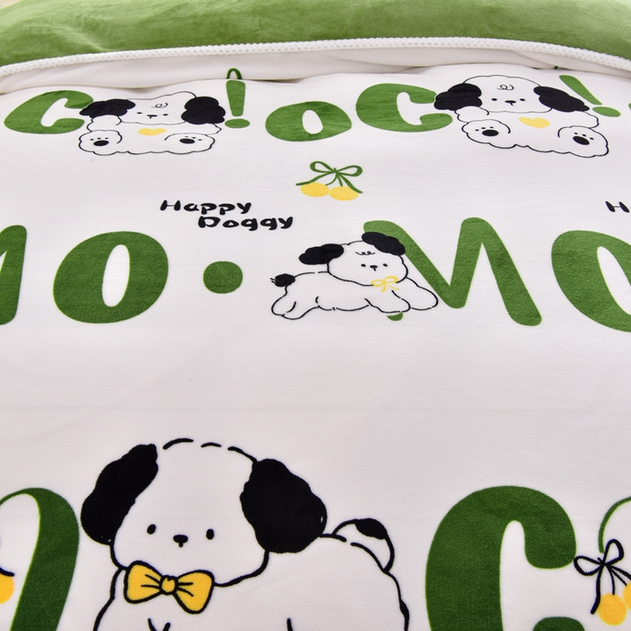 91家纺网 家纺一手货源 找家纺 梦莱情 2024新款190克7斤半牛奶绒四件套嗨皮狗