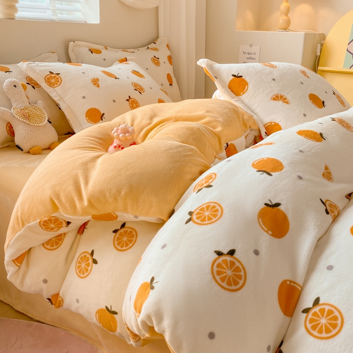 91家纺网 家纺一手货源 找家纺 沐慕 2024新款200g加厚牛奶绒四件套 小橙子