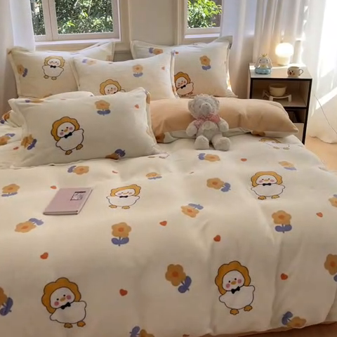 91家纺网 家纺一手货源 找家纺 沐慕 2024新款200g加厚牛奶绒四件套 萌萌鸭