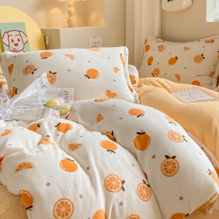 91家纺网 家纺一手货源 找家纺 沐慕 2024新款200g加厚牛奶绒四件套 小橙子