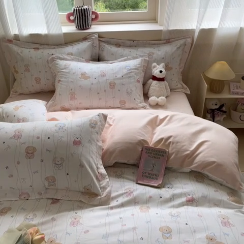 91家纺网 家纺一手货源 找家纺 涵宸家纺 2024新款加厚全棉磨毛印花四件套--罗马系列 A萌趣小狗