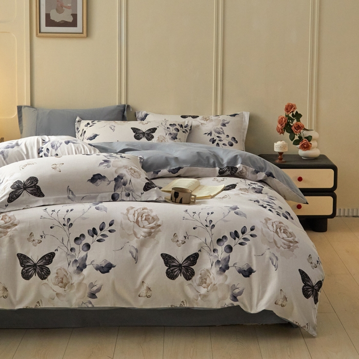 91家纺网 家纺一手货源 找家纺 涵宸家纺 2024新款加厚全棉磨毛印花四件套--罗马系列 F蝶恋花