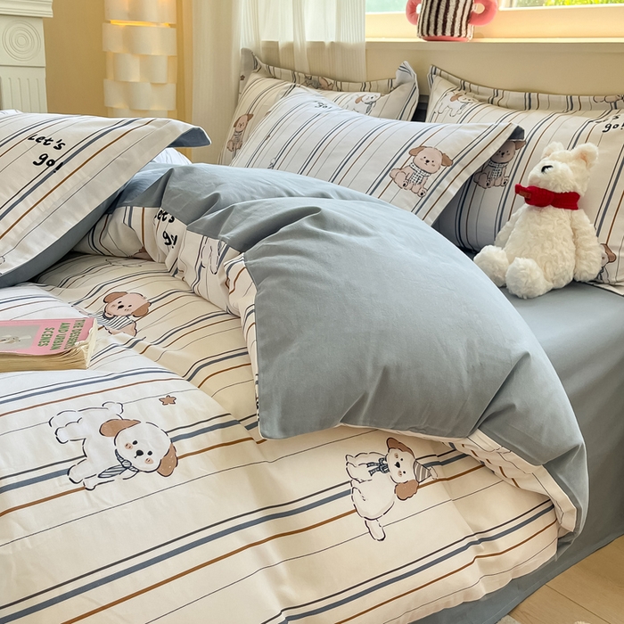 91家纺网 家纺一手货源 找家纺 涵宸家纺 2024新款加厚全棉磨毛印花四件套--罗马系列 A趣味小狗