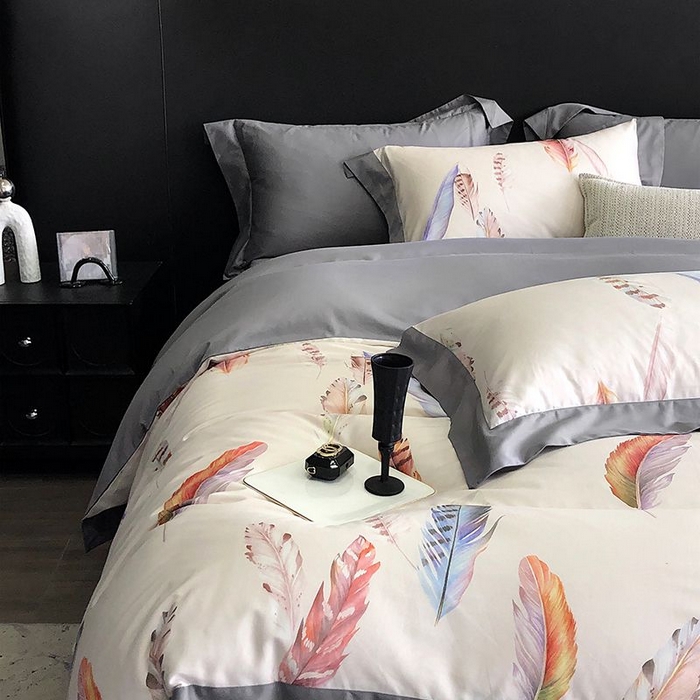 91家纺网 家纺一手货源 找家纺 金麦家纺 2024新款全棉数码印花四件套系列 羽叶