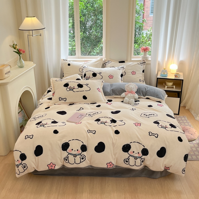 91家纺网 家纺一手货源 找家纺 沐慕 2024新款200g加厚牛奶绒四件套 修修狗