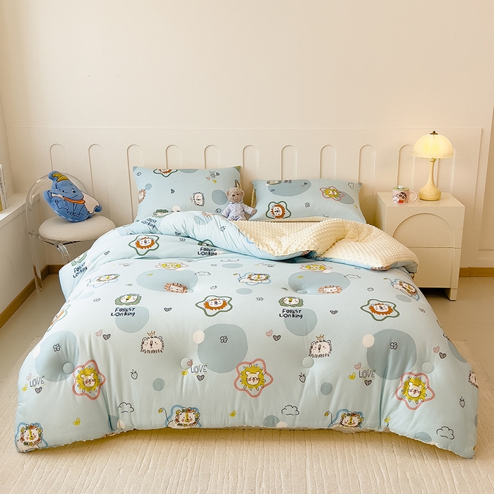 91家纺网 家纺一手货源 找家纺 米菲 2024新款卡通针织棉豆豆绒大豆冬被 开心派对