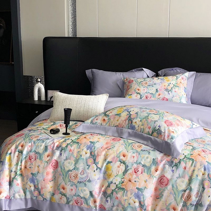 91家纺网 家纺一手货源 找家纺 金麦家纺 2024新款全棉数码印花四件套系列 花香悠然