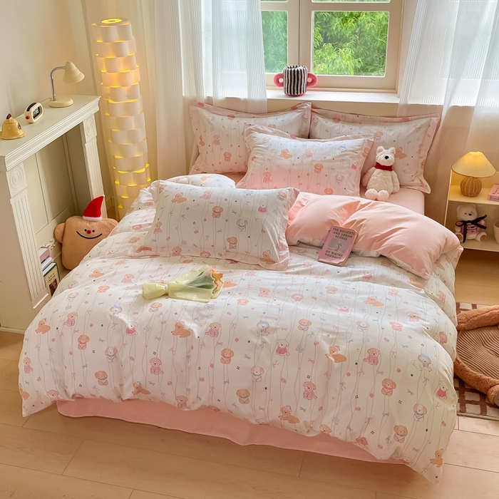 91家纺网 家纺一手货源 找家纺 涵宸家纺 2024新款加厚全棉磨毛印花四件套--罗马系列 A萌趣小狗