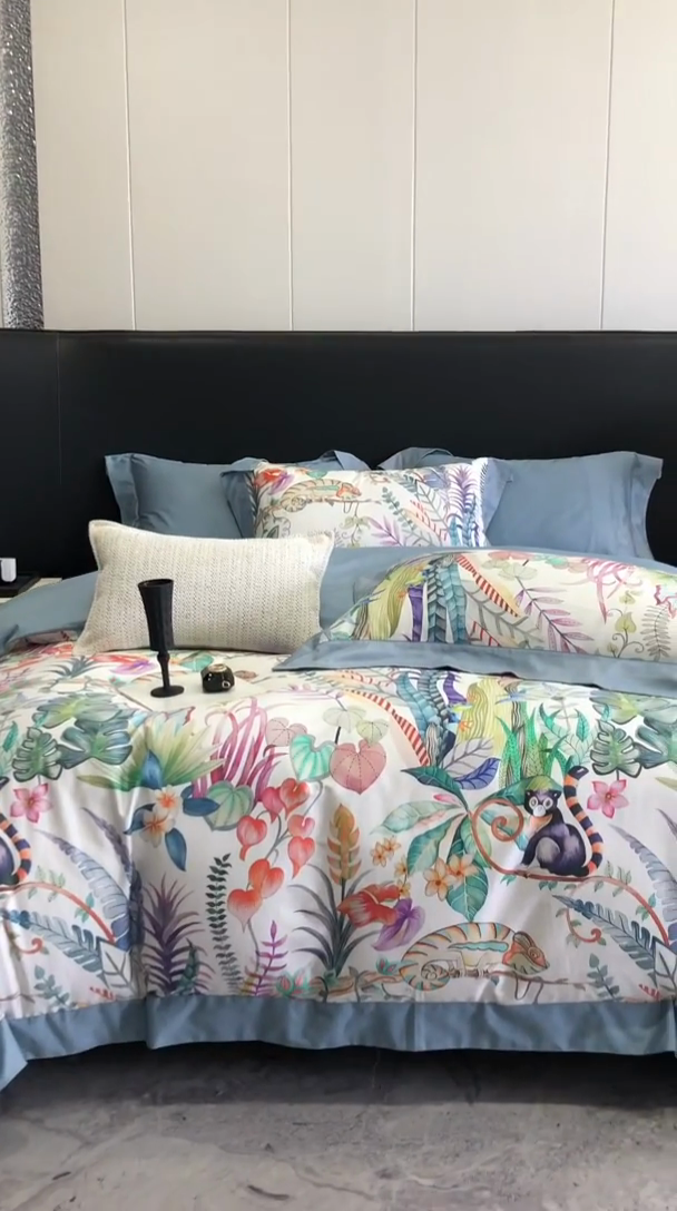 91家纺网 家纺一手货源 找家纺 金麦家纺 2024新款全棉数码印花四件套系列 盛夏