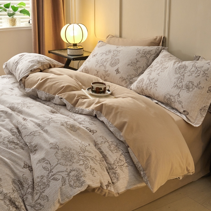 91家纺网 家纺一手货源 找家纺 涵宸家纺 2024新款加厚全棉磨毛印花四件套--罗马系列 F漫春