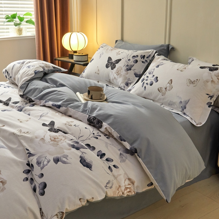 91家纺网 家纺一手货源 找家纺 涵宸家纺 2024新款加厚全棉磨毛印花四件套--罗马系列 F蝶恋花