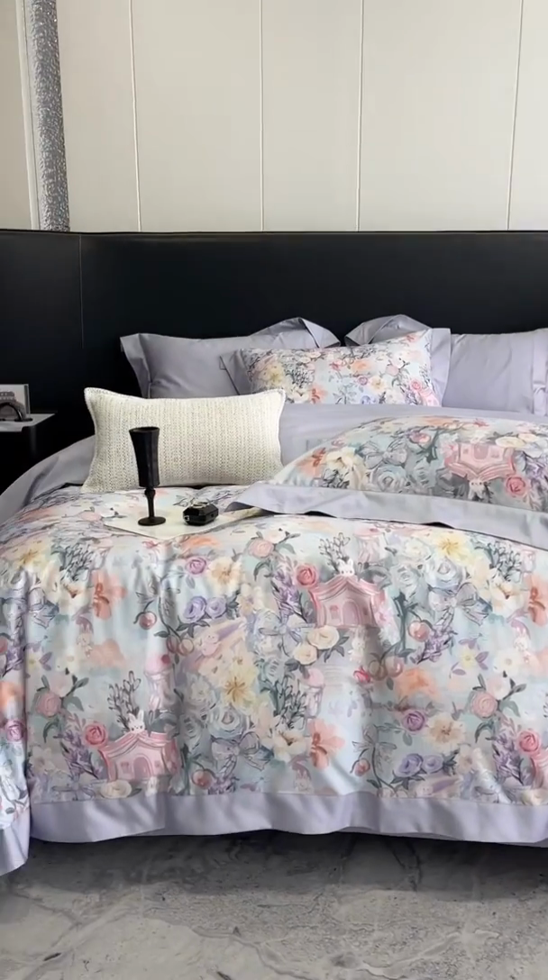 91家纺网 家纺一手货源 找家纺 金麦家纺 2024新款全棉数码印花四件套系列 花团锦簇