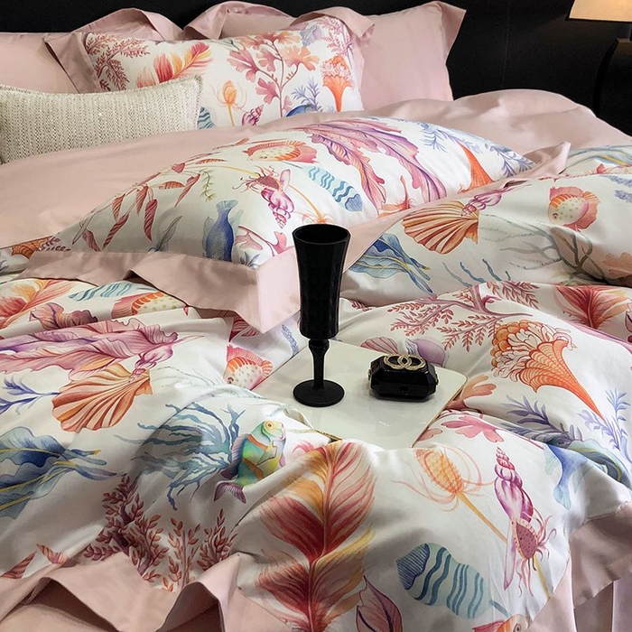 91家纺网 家纺一手货源 找家纺 金麦家纺 2024新款全棉数码印花四件套系列 梦田