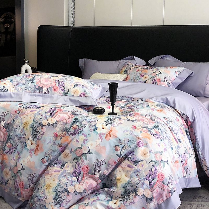 91家纺网 家纺一手货源 找家纺 金麦家纺 2024新款全棉数码印花四件套系列 花团锦簇