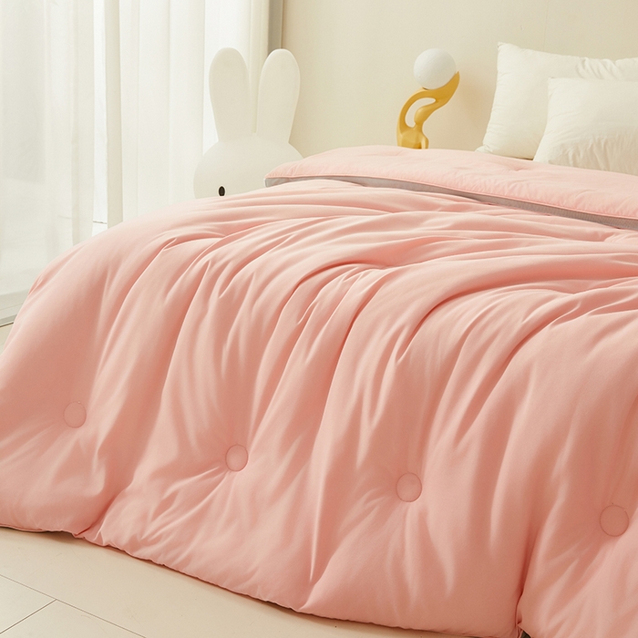 91家纺网 家纺一手货源 找家纺 梦恬佳 2024新款超柔原棉水洗棉立体边大豆被 粉色