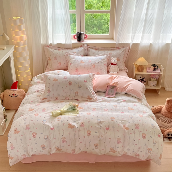 91家纺网 家纺一手货源 找家纺 涵宸家纺 2024新款加厚全棉磨毛印花四件套--罗马系列 A萌趣小狗