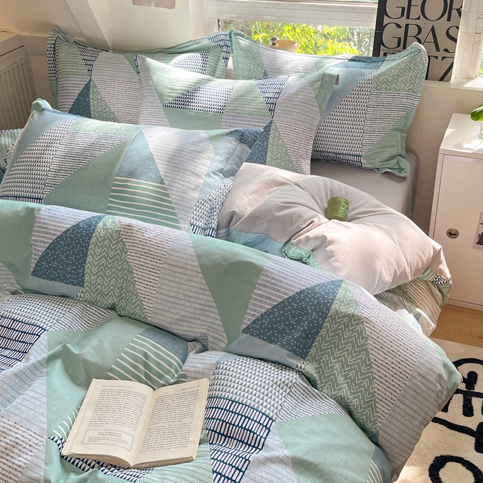 91家纺网 家纺一手货源 找家纺 涵宸家纺 2024新款加厚全棉磨毛印花四件套--罗马系列 D贝里-绿