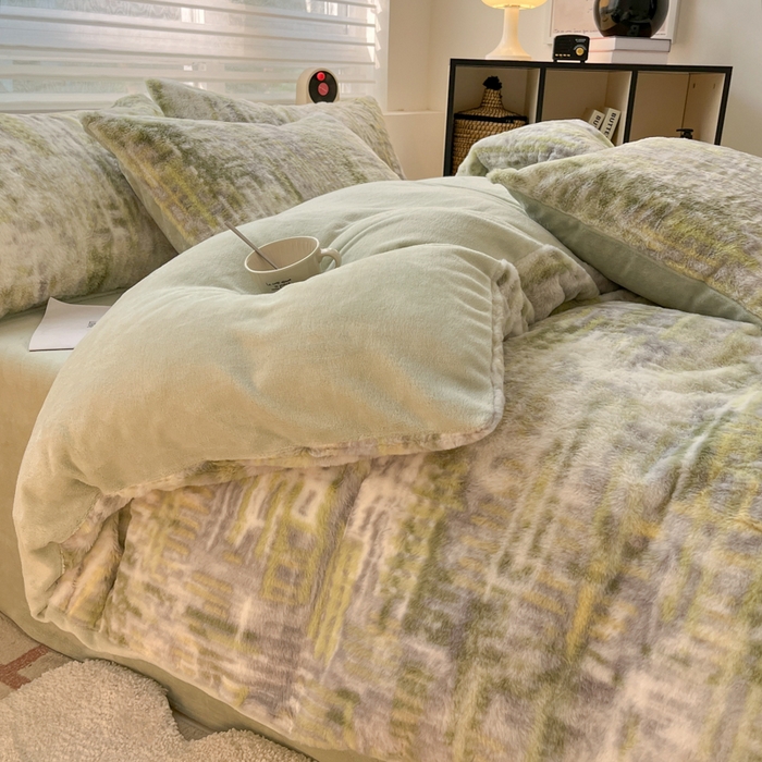 91家纺网 家纺一手货源 找家纺 金爱家 2024新款立体牛奶绒兔毛绒印花四件套 兔毛印花-纹理绿