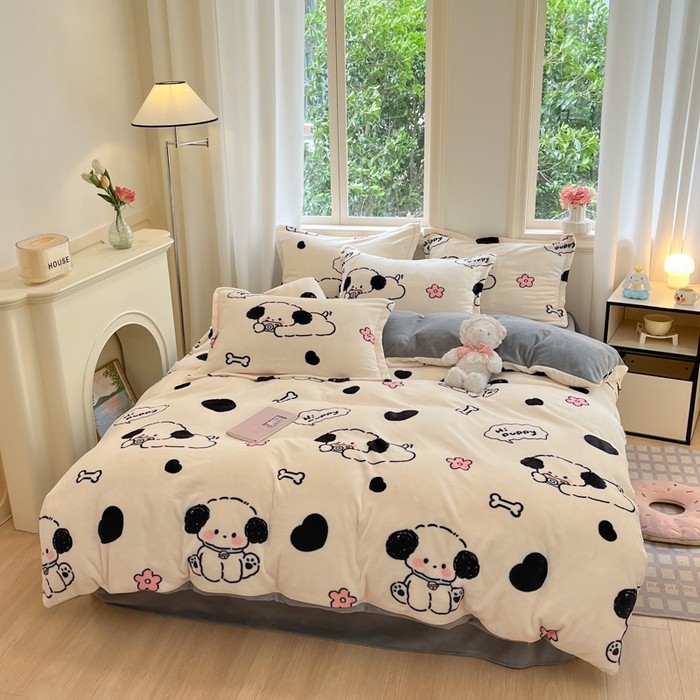 91家纺网 家纺一手货源 找家纺 沐慕 2024新款200g加厚牛奶绒四件套 修修狗