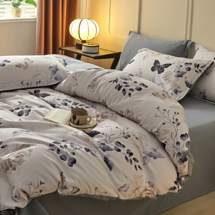 91家纺网 家纺一手货源 找家纺 涵宸家纺 2024新款加厚全棉磨毛印花四件套--罗马系列 F蝶恋花