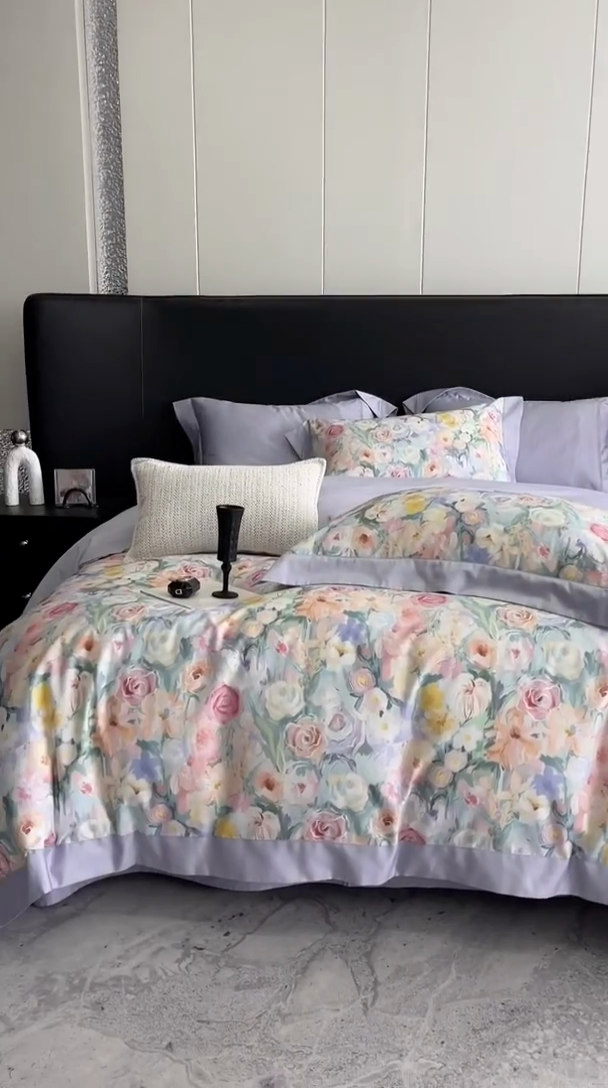 91家纺网 家纺一手货源 找家纺 金麦家纺 2024新款全棉数码印花四件套系列 花香悠然