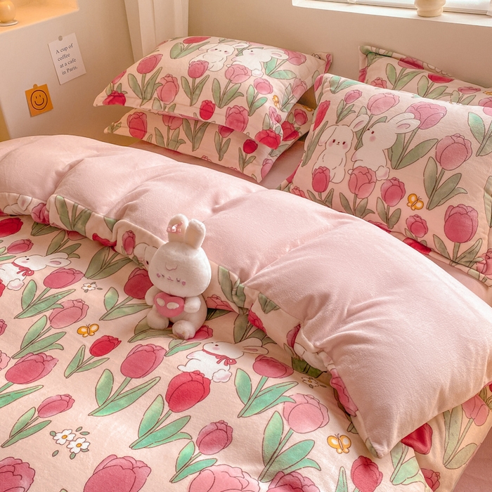 91家纺网 家纺一手货源 找家纺 沐慕 2024新款200g加厚牛奶绒四件套 莫奈花园